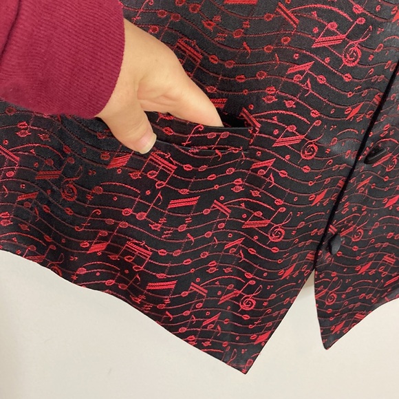 Vintage Waistcoat Mens Medium Large Red Embroidered Musical Notes Music Lover - Picture 7 of 12